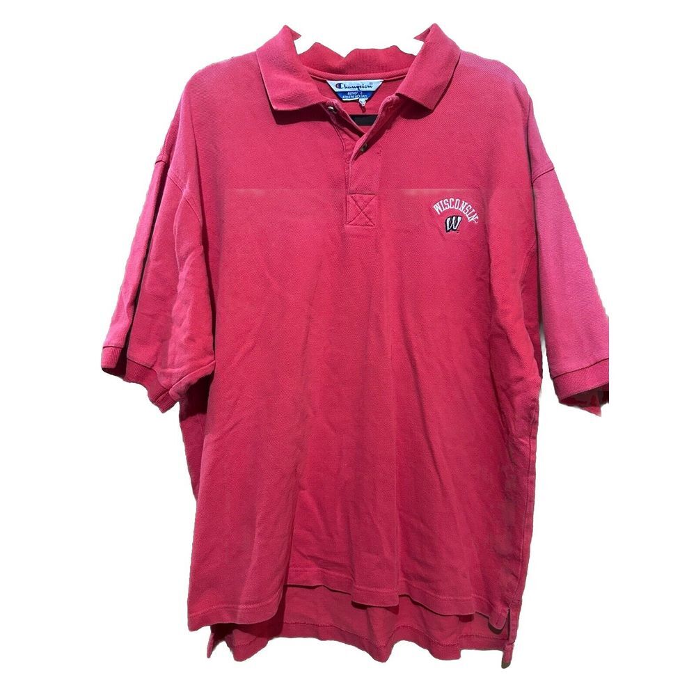 Wisconsin Badgers Polo Golf Shirt By Champion Mens Size 2XXL Vintage Fade